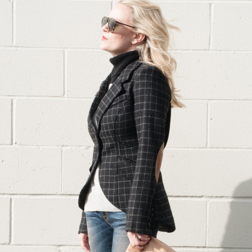 Smythe - Riding Jacket Wool Windowpane Pattern w/ Leather Elbow Patches - Size 4 - Picture 2 of 11